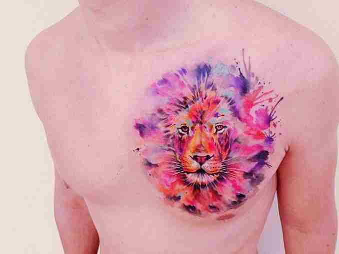 fotos de tatuagens leão - aquarela
